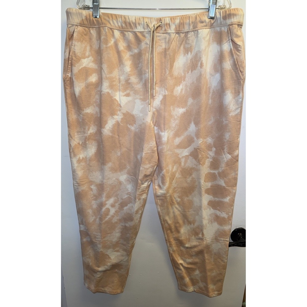 Garnet Hill Pants Cozy Fleece Trousers Sweatpants Pull On Relaxed SZ XL Tie Dye